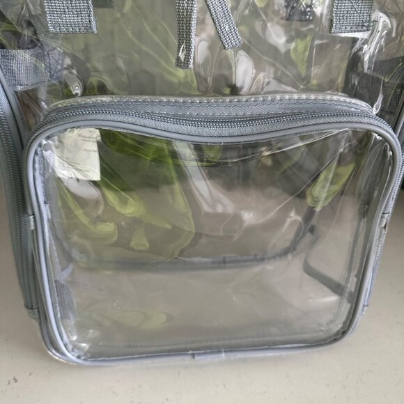 Clear Eastsport PVC Tote Bag With Gray Straps & Front Zipper Pocket - Picture 7 of 11